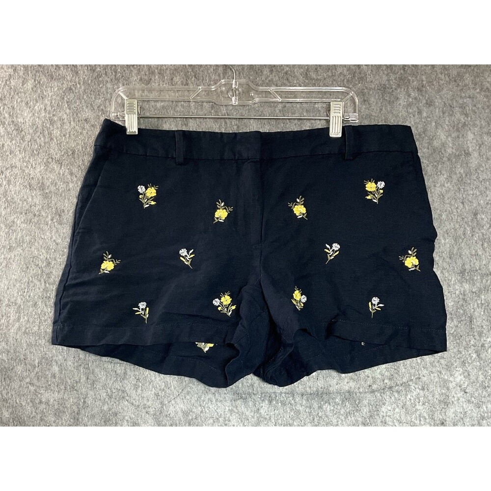 Loft Shorts Womens Large Blue Embroidered Floral Pockets Linen Blend 34x3 Casual